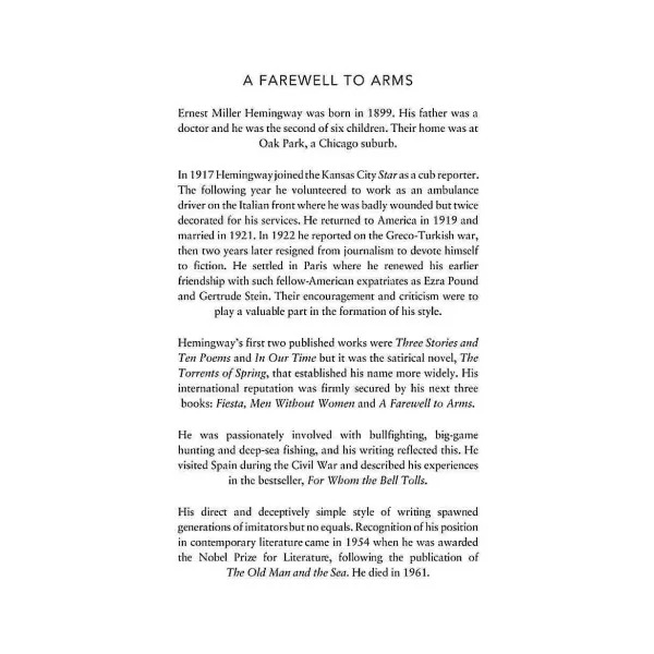 A Farewell to Arms. Ernest Hemingway