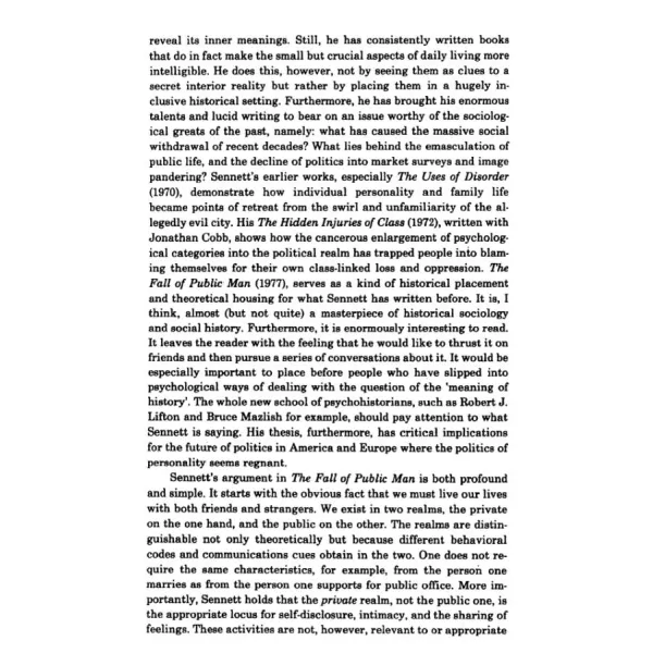 The Fall of Public Man. Richard Sennett