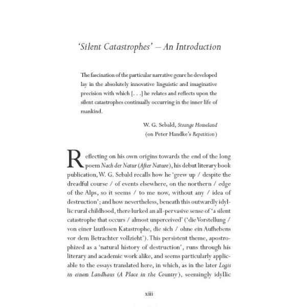 Silent Catastrophes. W. G. Sebald