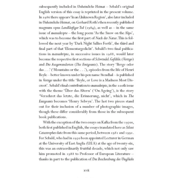 Silent Catastrophes. W. G. Sebald