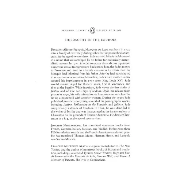 Philosophy in the Boudoir. Marquis de Sade