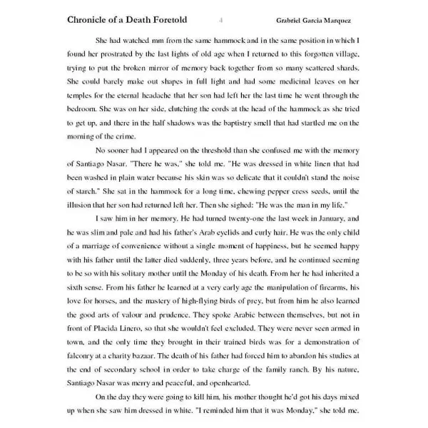 Chronicle of a Death Foretold. Gabriel Garcia Marquez