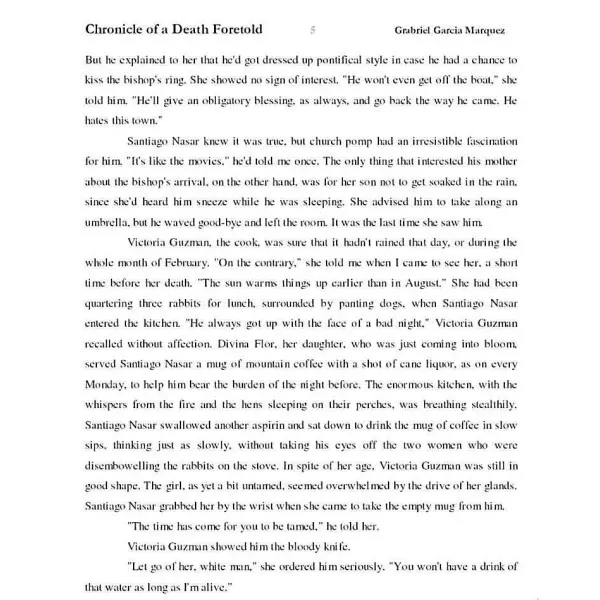 Chronicle of a Death Foretold. Gabriel Garcia Marquez