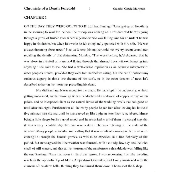 Chronicle of a Death Foretold. Gabriel Garcia Marquez